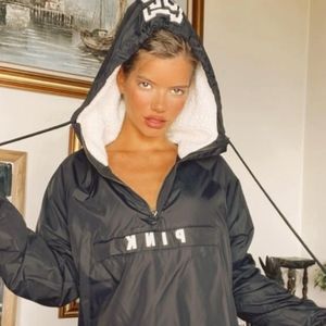Victoria Secret Pink black and white pullover with quarter zipper and hoodie